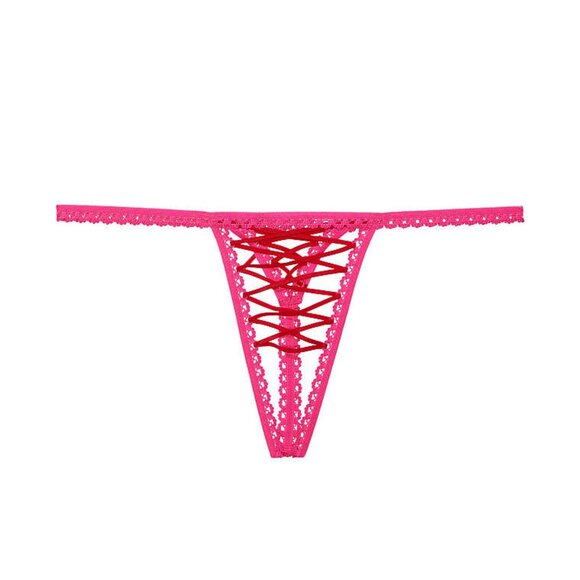EXTRA LARGE {Victoria's Secret} Pink Lace Up Crotchless Thong - Picture 6 of 6